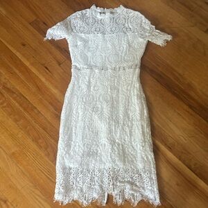 Lulu’s White Lace Short Sleeve Midi Dress